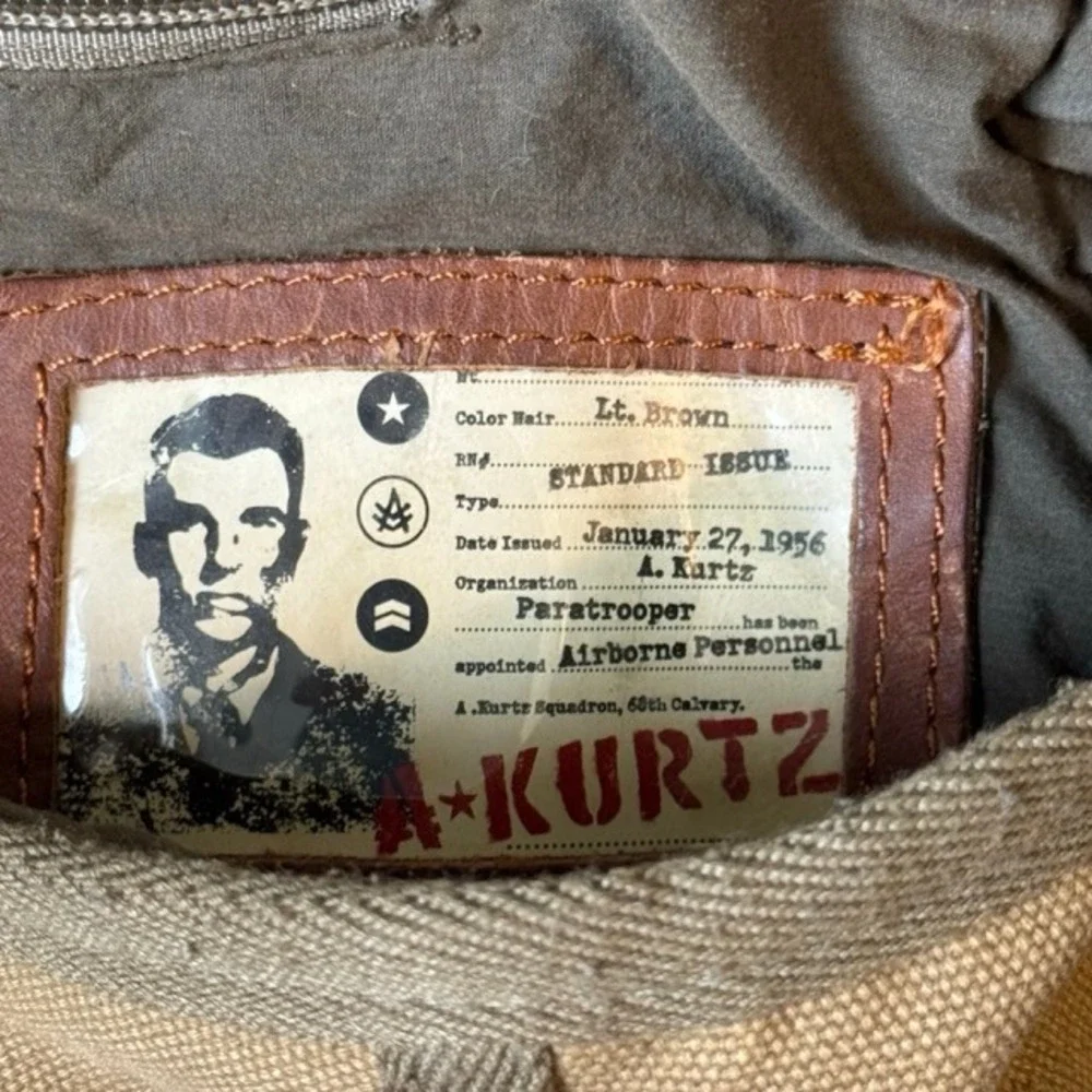 A. Kurtz Maplewood Courier Backpack leather Canvas Paratrooper Khaki Cotton Tan